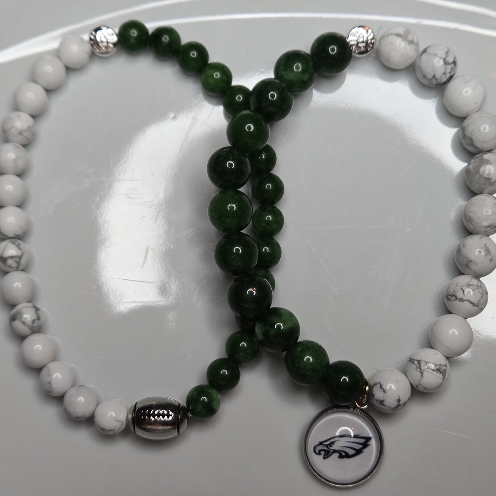 Eagles Green and White Beaded Bracelet Mens or Womens